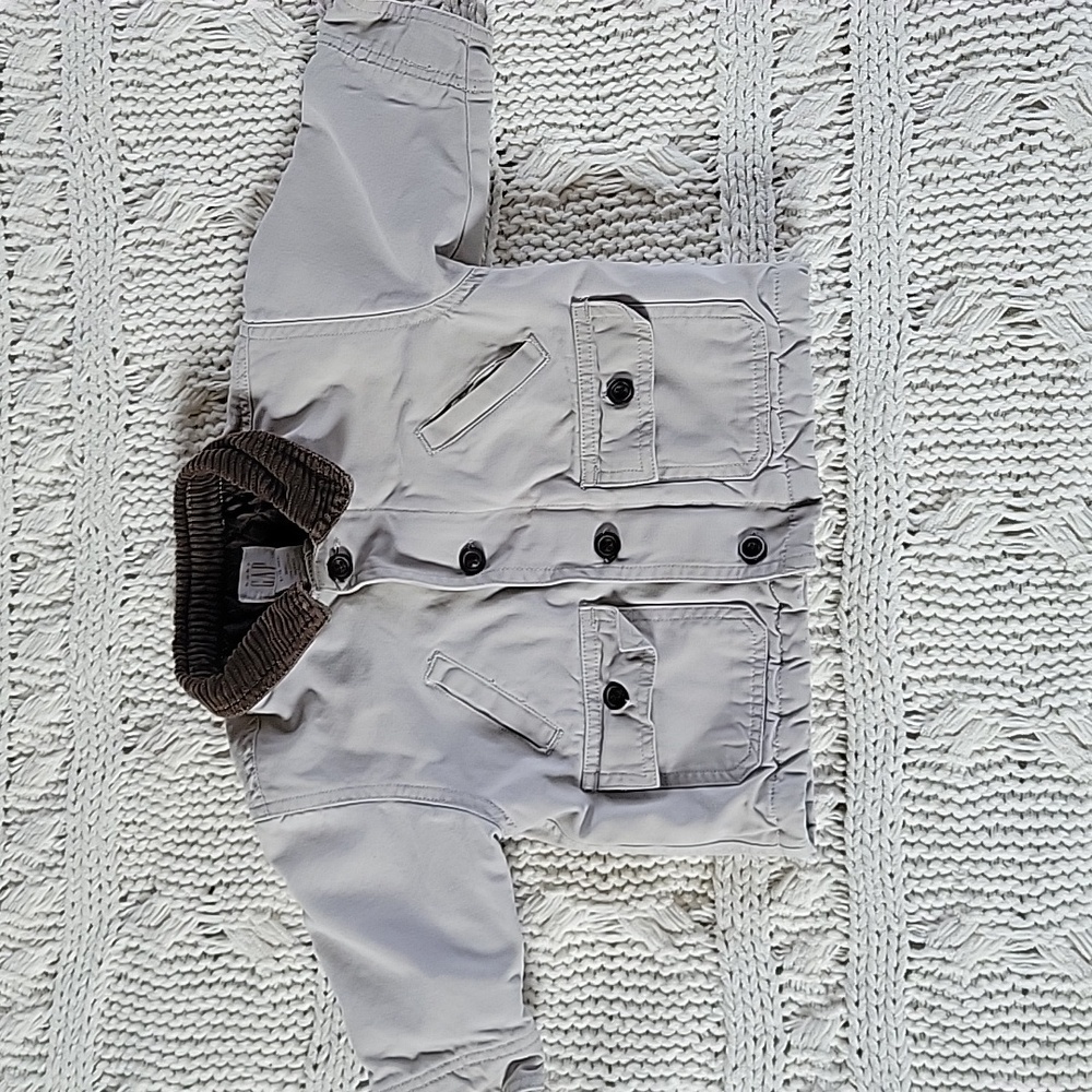 GAP Baby Gap Utility Jacket Insulated Light Khaki Zip Up Button Closure Cotton